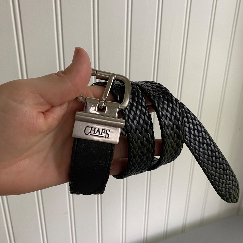 Chaps Womens Braided Black Leather Belt Size M 26-28 Timeless Classic Preppy
